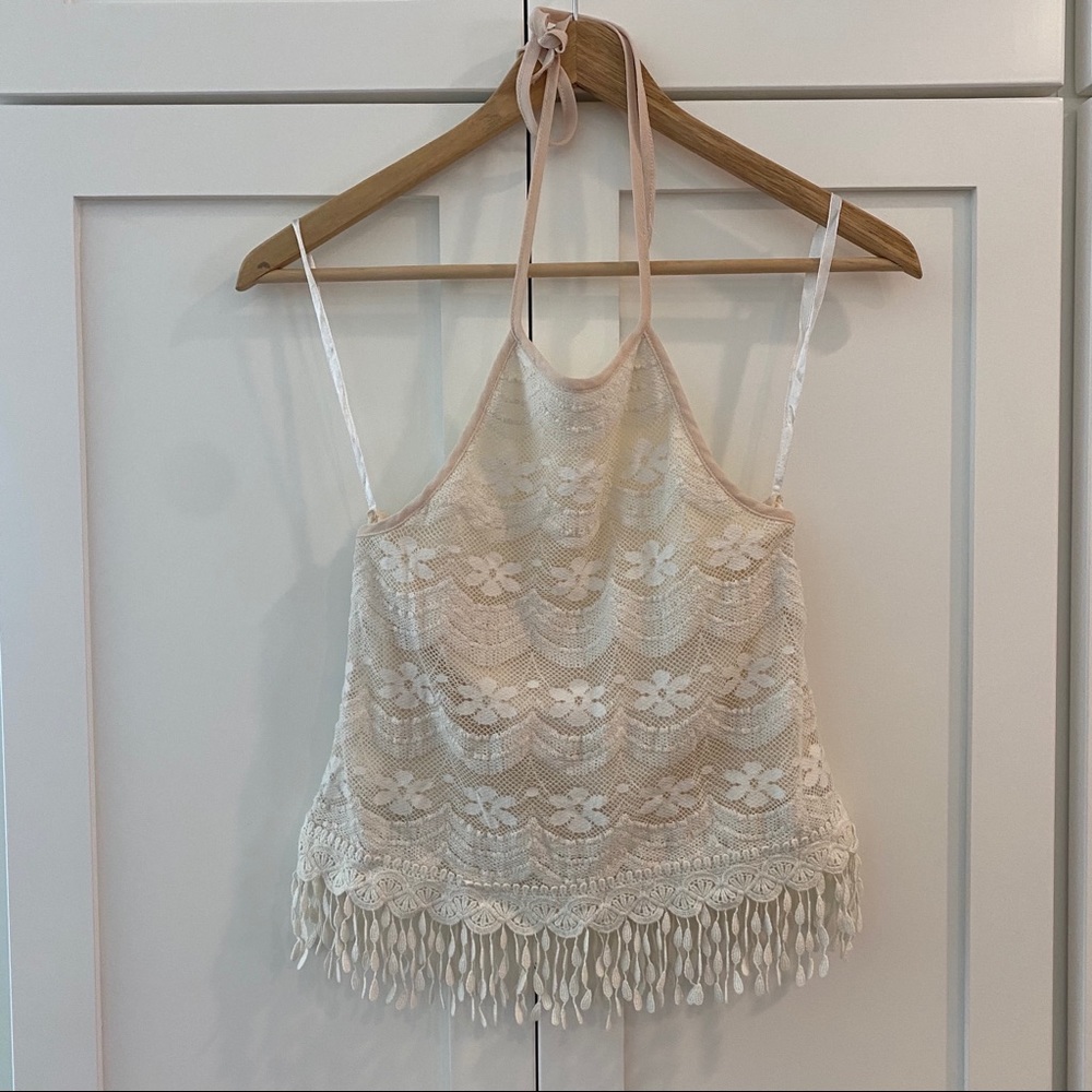 Halter Lace Fringe Crop Top